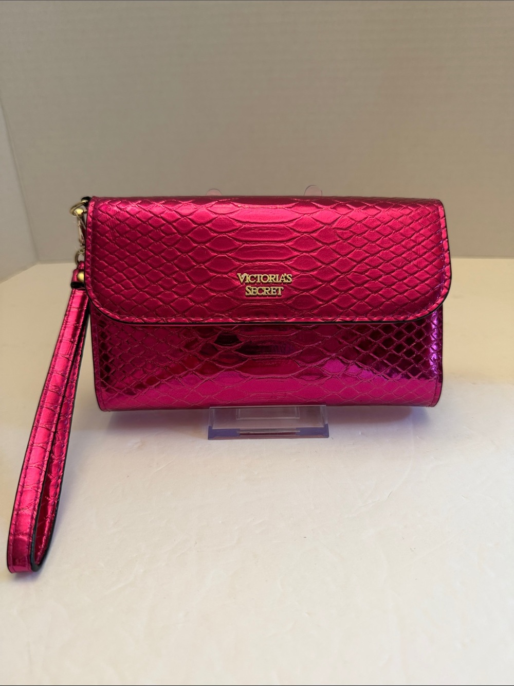 Victoria's Secret Metallic Hot Pink Phone Wristlet Clutch